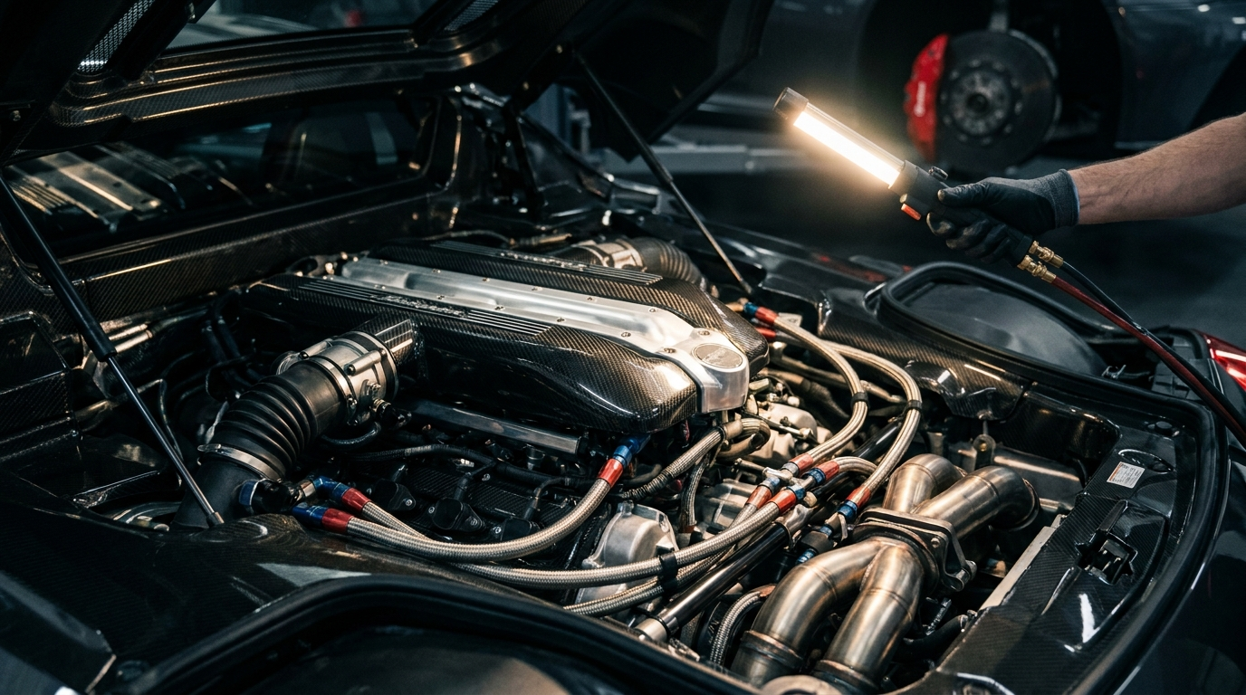 Compartiment moteur de véhicule sport premium — illustration atmosphérique